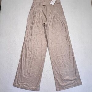 Forever 21 Metallic Linen Blend Wide Leg Pants Taupe Women's Medium 28x33 NWT